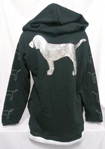 Victorias Secret PINK SEQUIN & RHINESTONE BLING CAMPUS PULLOVER ZIP HOODIE NWT S - Picture 1 of 12