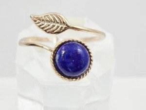 Minimalist Lapis Lazuli Cabochon Rose Gold Plated Leaf Wrap Ring Adj. - Picture 1 of 6