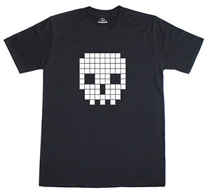 Mens T Shirt 8-Bit Retro Gamer Geek Novelty Pixel Skull 100% Preshrunk Tee