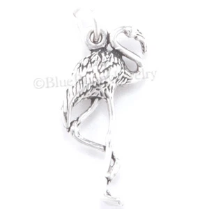FLAMINGO Charm Pendant Florida pink flamingo Bird Sterling Silver 3D 925 .925 - Picture 1 of 4