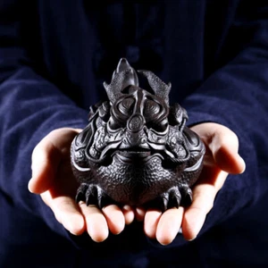 Full Handmade Artware Yixing Zisha Black Clay Tea Pet Marked Wealth Bring Mascot - Picture 1 of 11