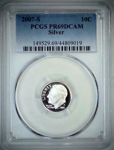2007-S 10C Roosevelt Dime  PCGS PR69DCAM 90% Silver 23ato0219 Cover