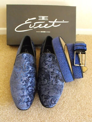 NIB EVEET ITALY handmade Blue Velvet Loafers Mezlan Belt size US 12 UK 11 EU 45 - Image 1 of 4