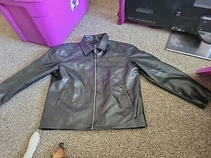 U.S. POLO ASSN. MEN'S BLACK FAUX LEATHER MOTORCYCLE PVC COAT JACKET SIZE L - Picture 1 of 5