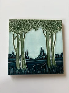Lovely Vintage/Antique Majolica Tube Lined Tree Henry Richards Design? Tile ⬇️ - Picture 1 of 14
