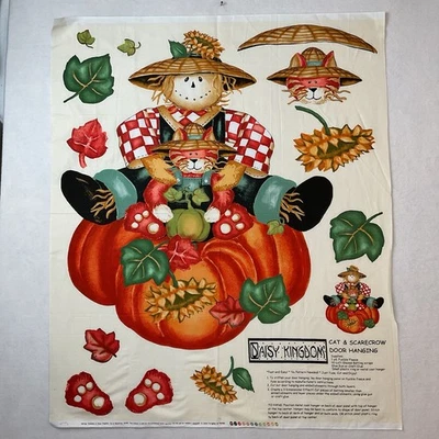 Panel de tela Daisy Kingdom gato espantapájaros calabaza puerta colgante Halloween otoño  Foto 1 de 4