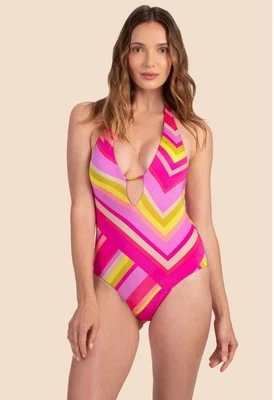 Купальник цельный женский Trina Turk Waltz Pink Plunge Maillot размер 12 читайте! - Изображение 1 из 4