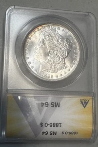 1885 O Morgan Silber Dollar 1 $ MS64 Rainbow Toned Rim Upside Down Slab 🔥 - Bild 1 von 5