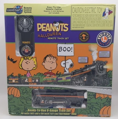 Conjunto de trem de carga a vapor Lionel 6-30214 Peanuts Halloween LionChief calibre O LN - Imagem 1 de 4