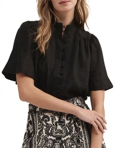 Witchery French Linen Flutter Sleeve Top Black Size 10 RRP $139 - Picture 1 of 8