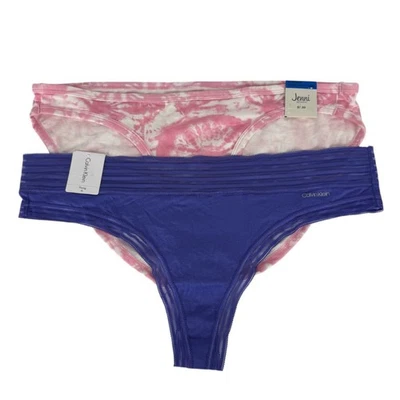 Calvin Klein & Jenni Intimates NEW Lot of 2 XL Bikini & Thong Panties Blue Pink - Image 1 of 4