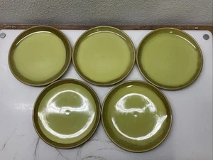 Set Of 5 Bauer California Pottery Green with and Brown Los Angeles Plates 9.5” - Picture 1 of 11
