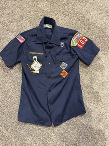 Boy Scouts of America Uniform Shirt Youth Medium Short Sleeve Blue With Patches - Picture 1 of 9