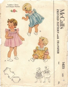 1625 McCalls 1950's Pattern W/ Transfer Toddlers' Dress & Diaper Panties Size 1 - Picture 1 of 2