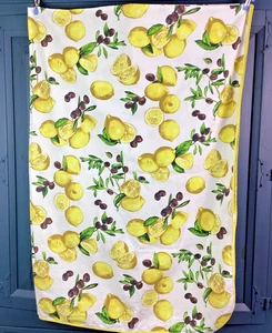 Tovaglia Rettangolare Limone Foglia Olivo 100% Cotone 56" X 80" Rafia Italia Giallo - Foto 1 di 9