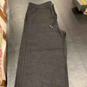Yours Linen Blend Black Pull On Wide Leg Trousers Size 18 - Picture 1 of 6