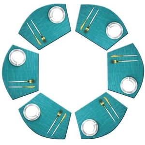 Wedge Placemats for Round Kitchen Table Woven Vinyl Easy Wipe Plastic Non Sli... - Picture 1 of 7