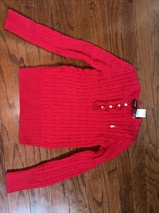 NWT Ralph Lauren Girls Red Cotton Sweater Size L (age 12/14) Accent Buttons - Picture 1 of 3