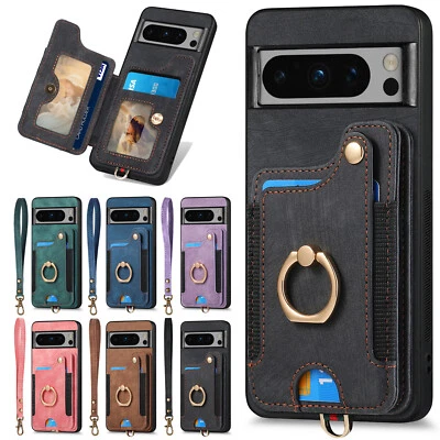 For Google Pixel 9 Pro XL/8a/7a/6a Magnetic Leather Wallet Case Card Slot+Strap - Image 1 of 4