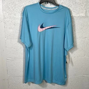 Nike Men's Stacked Swoosh Printed Hydroguard Rash Guard - Aquarius Blue - Picture 1 of 10