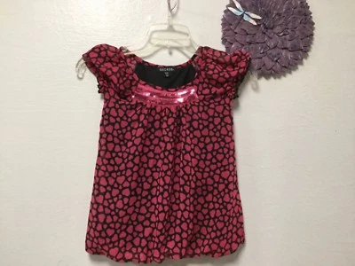 Top para Leggings George Girl Talla XS 4-5 Rosa Negro Bling Mangas Corazones 142 Foto 1 de 4