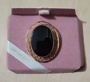 Spilla In Pietra Onice Nera Vera In Oro 18 Carati, Nuova! - Foto 1 di 6