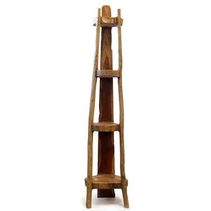 Natural Teak Corner Unit 4 Shelves - 135cm high, recycled, eco-friendly, hand-c - Picture 1 of 7