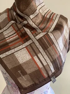 Vintage 1950s Genuine Jacqmar Brown Orange Peach Print Scarf Excellent Condition - Picture 1 of 2