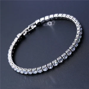 Luxury 4mm Cubic Zirconia Tennis Bracelets Iced Out Chain Crystal Wedding SILVER - Picture 1 of 1