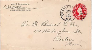 CHARLESTOWN NH MAY 21 1909 U411 to Boston Duplex CDS with ellipse - Picture 1 of 1