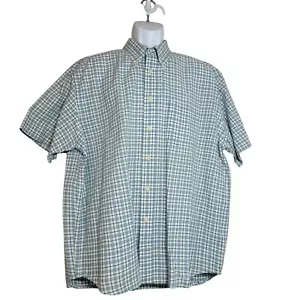 Eddie Bauer Button Down Shirt, Men XL, Blue & White Check Print, Cotton, SS, EUC - Picture 1 of 13