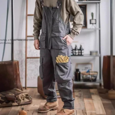 Men's Work Bib Overalls Loose Fit Workwear Dungarees Big Pocket Coveralls Pant - Image 1 of 4