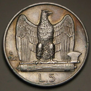 ITALY 5 Lire 1927 R - Silver 0.835 - ** FERT ** - XF - 733 * - Picture 1 of 3