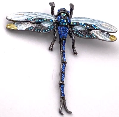 Incredible Dragonfly Unbranded Brooch Pin Rhinestones Gems Glistening 3.5” 4-143 - Image 1 of 4