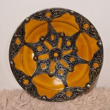 Moroccan Clay Plate Decorative With Engraved Silver Brass Design On Top 35 Cm