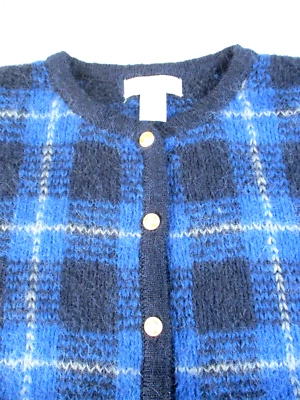 Dressbarn Sweater Womens 18 Blue Plaid Conservative Mohair Cardigan Modest - Image 1 of 4