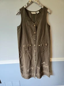 Lemon Grass Linen blend Maxi dress Size S Safari Embroidery Comfort Lagenlook - Picture 1 of 5