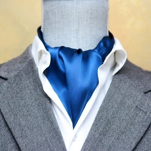 Men's Cravat Ascot 100%silk Gift Box Blue Navy Solid A209 - Picture 1 of 8