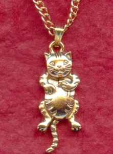Cat Necklace head and tail move kitten kitty feline pet lover gift Gold Plated - Picture 1 of 3