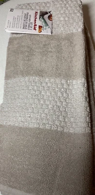 KITCHENAID TOALLAS DE COCINA (2) TOSTADO CAQUI BLANCO RAYAS ANCHAS 16 X 28 ALGODÓN NUEVO EN PAQUETE Foto 1 de 4