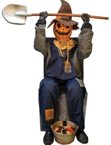 Smiling Jack Greeter w/ Chair Prop Door Greeter Animated Pumpkin Halloween - Picture 1 of 1