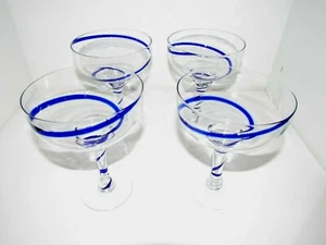 *Pier 1 Set of 4 SWIRLINE Cobalt Blue Swirl Margarita Glasses - Picture 1 of 9