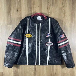 NEW DIAMOND PLATE BLACK LAMBSKIN LEATHER MOTORCYCLE JACKET SZ 3XL RACING STRIPES - Picture 1 of 24