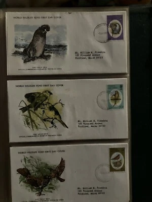 WWFFDC Liechtenstein Elephant Seal, Tristan Bunting, Tristan Thrush Stamp W/card Foto 1 de 2