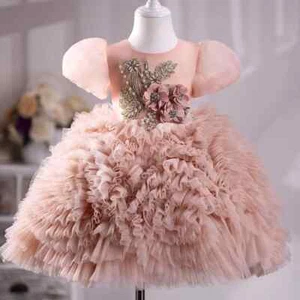 Luxury Girl Dress Flower Pearls Ball Gown Baby Birthday Party Performance Dress - Picture 1 of 16