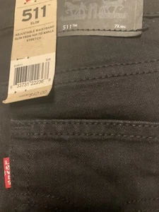 Levis 511 Slim Boys Black Dark Washed Adjustable-Waist Jeans size 7x REG - Picture 1 of 5