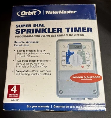 Temporizador de rociadores Orbit WaterMaster 4 estaciones súper dial modelo 57974 - ¡Nuevo en caja! Foto 1 de 4