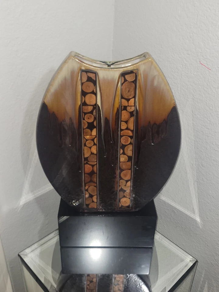 Jarrón de porcelana esculpido vintage original hecho a mano de medios mixtos 18" de alto Foto 1 de 4