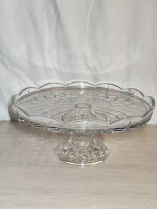 Imperial Estate Crystal Footed Cake Plate Stand Criss Cross Glass Czech Republic - Picture 1 of 9