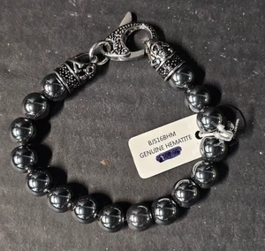 Blackjack Jewelry Men’s Genuine Hematite Stone Beaded Bracelet with Box New - Picture 1 of 8